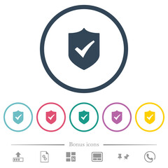 Active shield solid flat color icons in round outlines