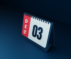 December Realistic Desk Calendar Icon 3D Illustration Date December 03