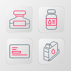 Set line Printer ink cartridge, Business card, bottle and Ink icon. Vector