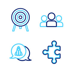 Set line Piece of puzzle, Startup project concept, Users group and Target icon. Vector