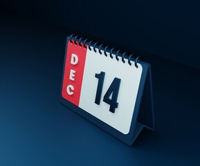 December Realistic Desk Calendar Icon 3D Illustration Date December 14