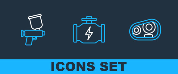 Set line Car headlight, Paint spray gun and Check engine icon. Vector © vector_v