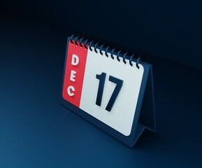 December Realistic Desk Calendar Icon 3D Illustration Date December 17