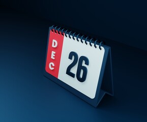 December Realistic Desk Calendar Icon 3D Illustration Date December 26