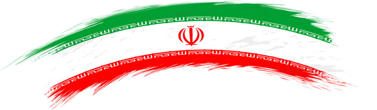 Flag of Iran in rounded grunge brush stroke.