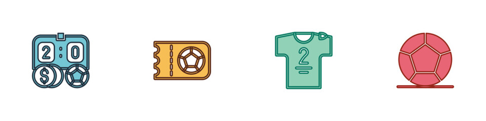 Fototapeta premium Set Football betting money, or soccer ticket, jersey and t-shirt and Soccer football icon. Vector