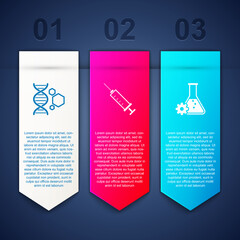 Set Genetic engineering, Syringe and Bioengineering. Business infographic template. Vector