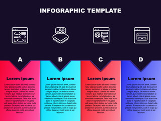 Set line Software, Processor with microcircuits CPU, Browser setting and Search engine. Business infographic template. Vector