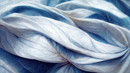 Wave of white and blue raw silk close up