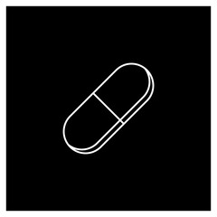 Pill Capsule, Medicine, vector mark symbols. White outline design. Isolated icon.