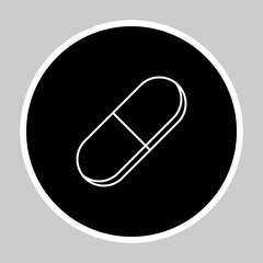 Pill Capsule, Medicine, vector mark symbols. White outline design. Isolated icon.