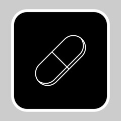 Pill Capsule, Medicine, vector mark symbols. White outline design. Isolated icon.