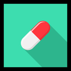 Red Pill Capsule, Medicine, vector mark symbols green style. Black Stroke design. Isolated icon.