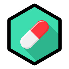 Red Pill Capsule, Medicine, vector mark symbols green style. Black Stroke design. Isolated icon.