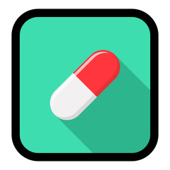 Red Pill Capsule, Medicine, vector mark symbols green style. Black Stroke design. Isolated icon.