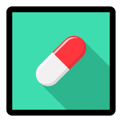 Red Pill Capsule, Medicine, vector mark symbols green style. Black Stroke design. Isolated icon.