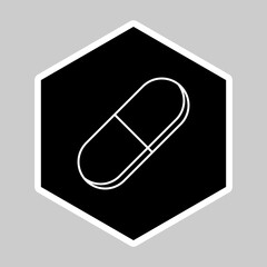 Pill Capsule, Medicine, vector mark symbols. White outline design. Isolated icon.