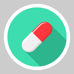 Red Pill Capsule, Medicine, vector mark symbols green style. White Stroke design. Isolated icon.