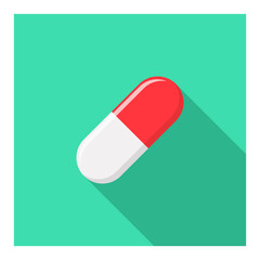 Red Pill Capsule, Medicine, vector mark symbols green style. White Stroke design. Isolated icon.