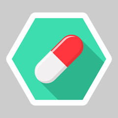 Red Pill Capsule, Medicine, vector mark symbols green style. White Stroke design. Isolated icon.