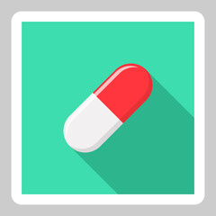 Red Pill Capsule, Medicine, vector mark symbols green style. White Stroke design. Isolated icon.