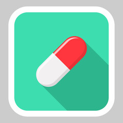 Red Pill Capsule, Medicine, vector mark symbols green style. White Stroke design. Isolated icon.