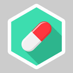 Red Pill Capsule, Medicine, vector mark symbols green style. White Stroke design. Isolated icon.
