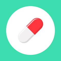 Red Pill Capsule, Medicine, vector mark symbols green style. Isolated icon.