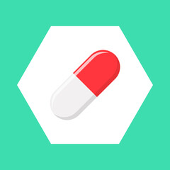 Red Pill Capsule, Medicine, vector mark symbols green style. Isolated icon.