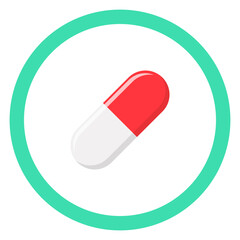 Red Pill Capsule, Medicine, vector mark symbols green style. Isolated icon.