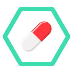 Red Pill Capsule, Medicine, vector mark symbols green style. Isolated icon.