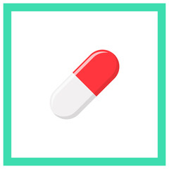 Red Pill Capsule, Medicine, vector mark symbols green style. Isolated icon.