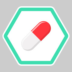 Red Pill Capsule, Medicine, vector mark symbols green style. Isolated icon.