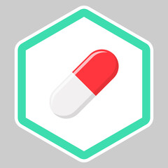 Red Pill Capsule, Medicine, vector mark symbols green style. Isolated icon.
