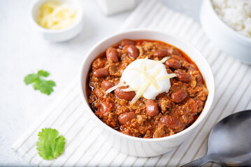 Chili con carne in a bowl