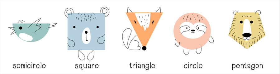 A set of geometric shapes in the form of cute animals.