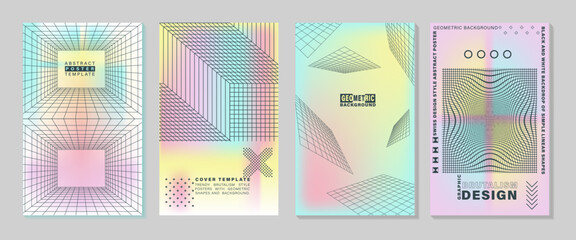 Templates of posters, covers, booklets with abstract geometric shapes in the style of brutalism