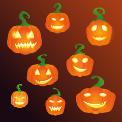 Print set of halloween pumpkins vector