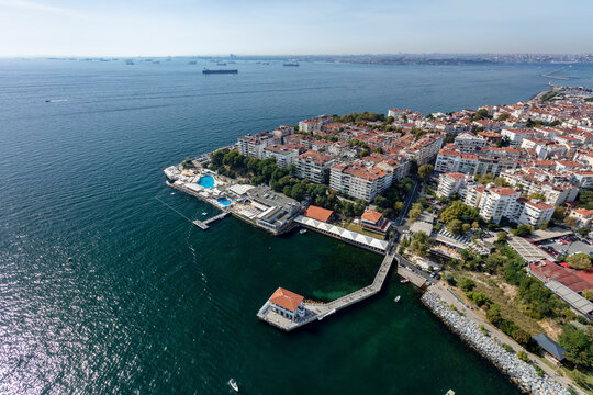Aerial view of Moda district on the Marmara Sea coast of the Asian side of Istanbul, Turkey.