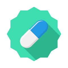 Blue Pill Capsule, Medicine, vector mark symbols green style. Isolated icon.