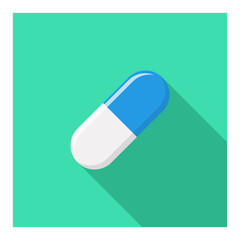 Blue Pill Capsule, Medicine, vector mark symbols green style. White Stroke design. Isolated icon.