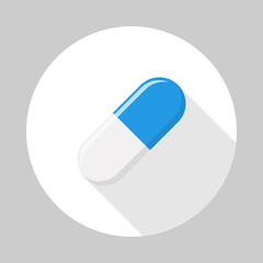 Blue Pill Capsule, Medicine, vector mark symbols green style. Isolated icon.