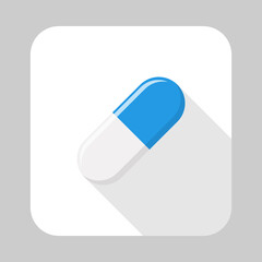 Blue Pill Capsule, Medicine, vector mark symbols green style. Isolated icon.