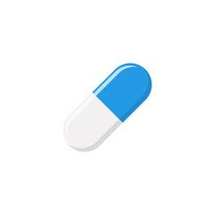 Blue Pill Capsule, Medicine, vector mark symbols green style. Isolated icon.