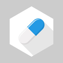 Blue Pill Capsule, Medicine, vector mark symbols green style. Isolated icon.
