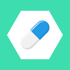 Blue Pill Capsule, Medicine, vector mark symbols green style. Isolated icon.