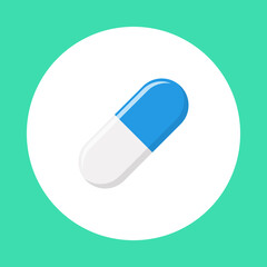 Blue Pill Capsule, Medicine, vector mark symbols green style. Isolated icon.