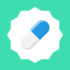 Blue Pill Capsule, Medicine, vector mark symbols green style. Isolated icon.