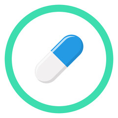 Blue Pill Capsule, Medicine, vector mark symbols green style. Isolated icon.
