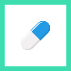 Blue Pill Capsule, Medicine, vector mark symbols green style. Isolated icon.